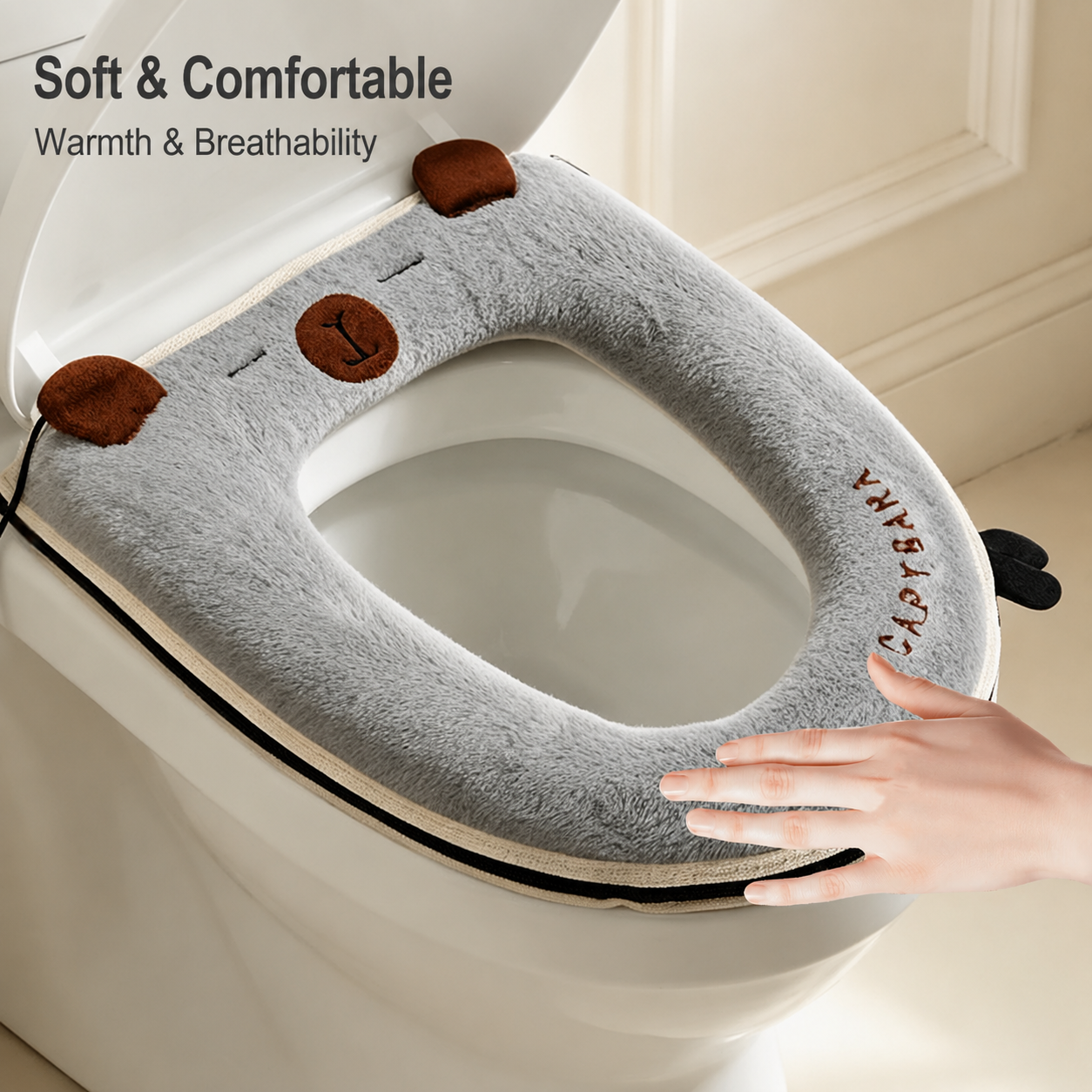 USB Heated Toilet Seat Cover with Capybara Design – Soft Plush, Washable, Fast Heating, 5-Level Temperature & Timer Control for Cozy Winter Bathroom — image 4