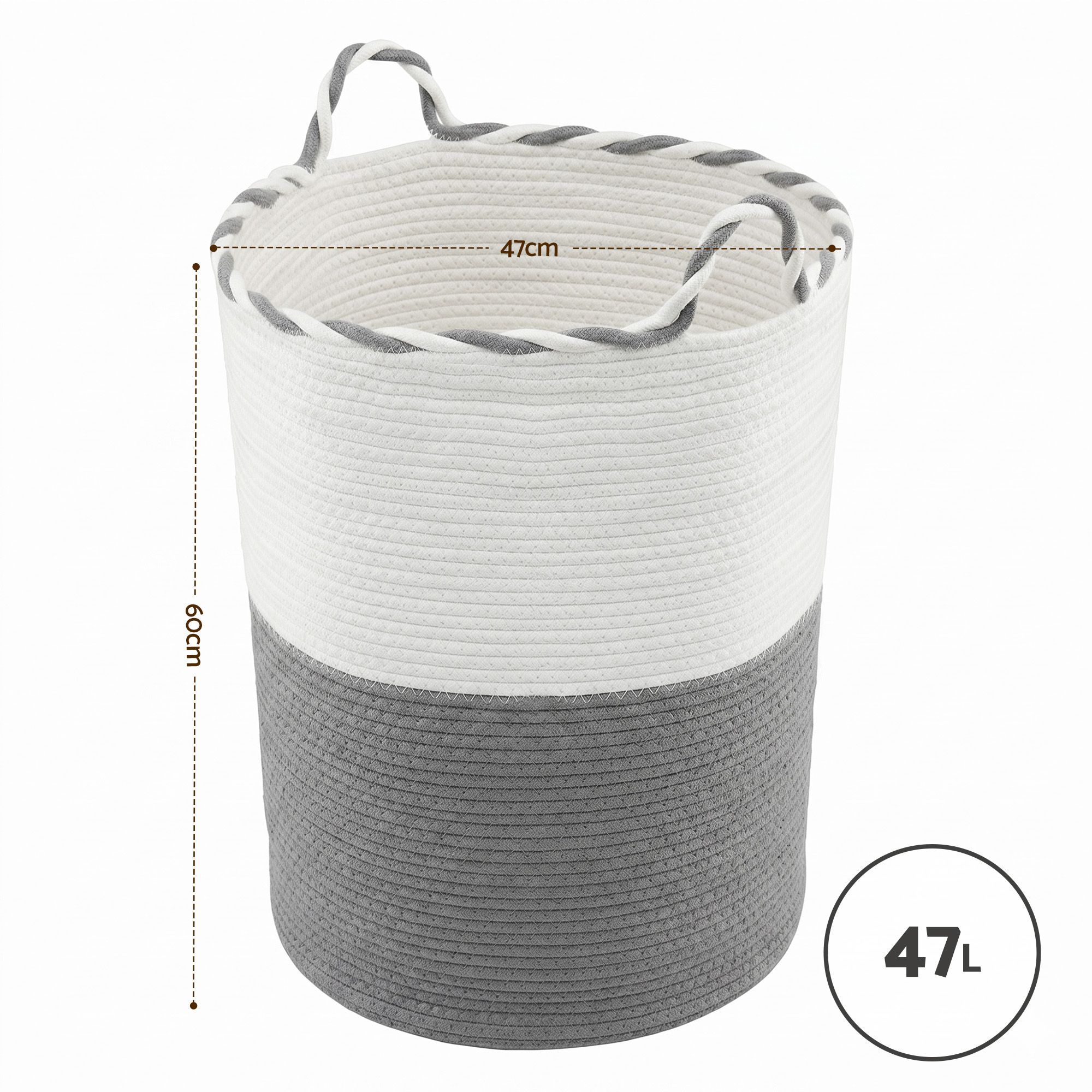 Artiss Woven Laundry Basket with handles Foldable White & Grey โ image 2