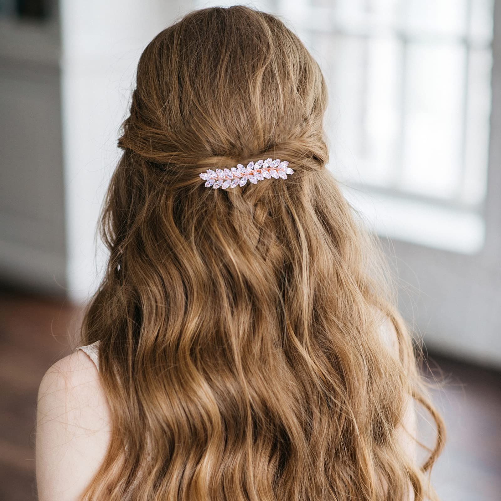 2PCS Crystal Hair Barrettes for Women, Rhinestone Hair Clips Leaf French Barrette Wedding Hair Clips Bridal Hair Accessories — image 5