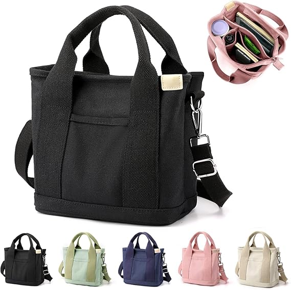 Multi-Pocket Tote Bag with Zipper, Canvas Handmade Handbag with Compartments, Multifunctional Satchel Bags for Women, Ladies, University, School, Work, Travel