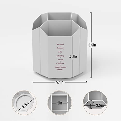 Desk Pen Holder, 5 Slots 360-Degree Spinning Grey Pencil Pen Desk Organizers Cute Pen Pencil & Cup Pot Organizer for Desk Office โ image 4