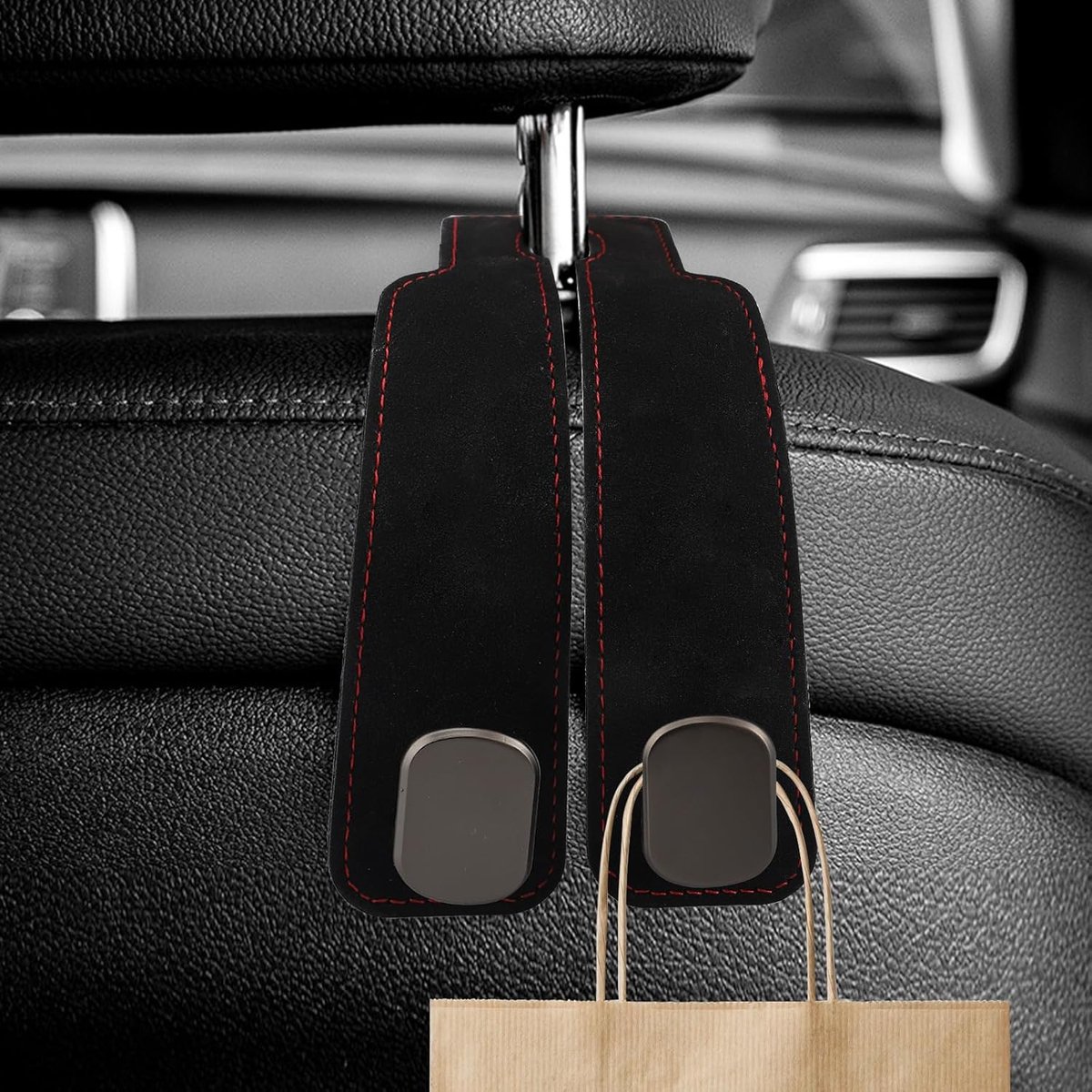 pieces - 17*4.5*8.5 cm - car headrest hooks - multifunctional leather car seat organizer - hook for the car backrest - car interior accessories - for bags โ image 2