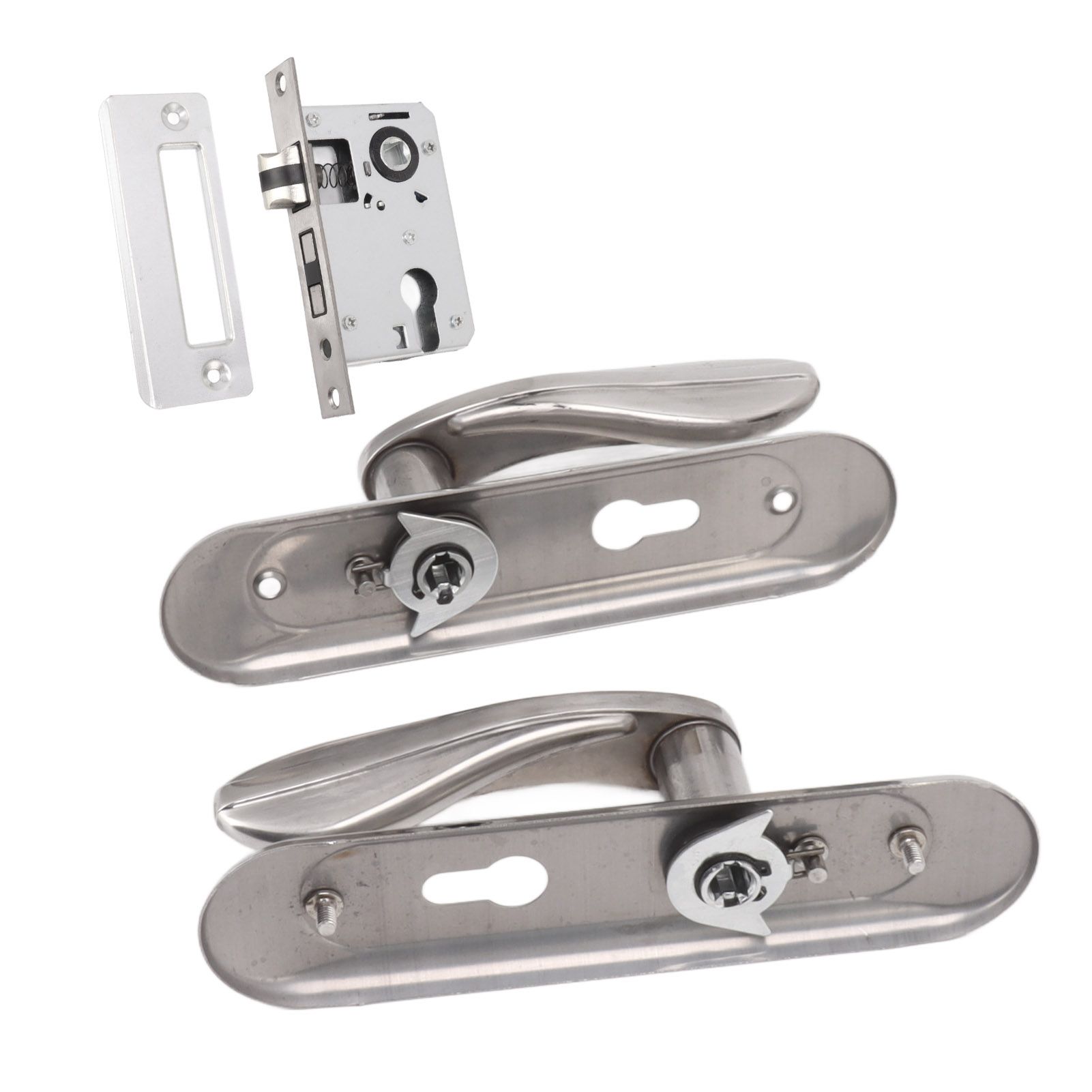Door Entry Handle Set Stainless Steel Plate Door Lever Cylinder Lock Keys Kit for Household โ image 3