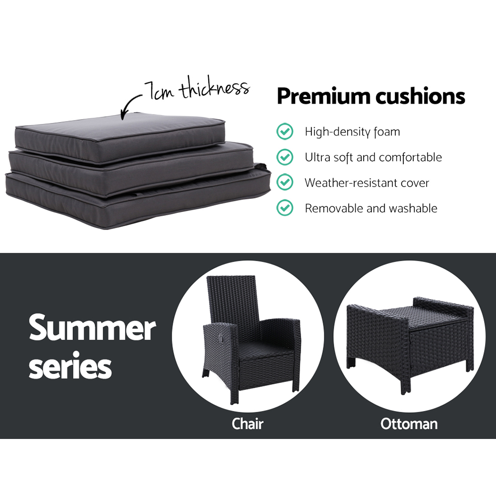 Gardeon 2PC Recliner Chairs Sun lounge Wicker Lounger Outdoor Furniture Adjustable Black — image 6