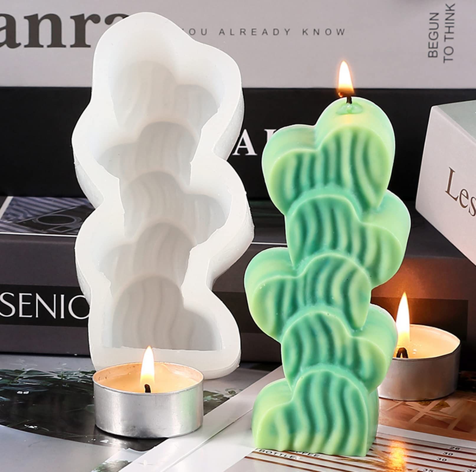 4 Pcs Stacking Hearts Shape Candle Mould, 3D Scattered Love Silicone Mold,Silicone Mold for Making Candles,(White) — image 3