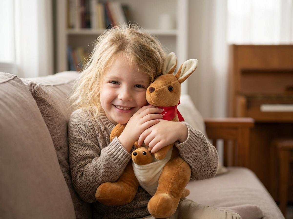 Kangaroo Stuffed Animal with Joey in Pouch & Australia Scarf - Soft Cuddly Plush Toy(32cm, light brown )| Other Colors Available in Store โ image 2