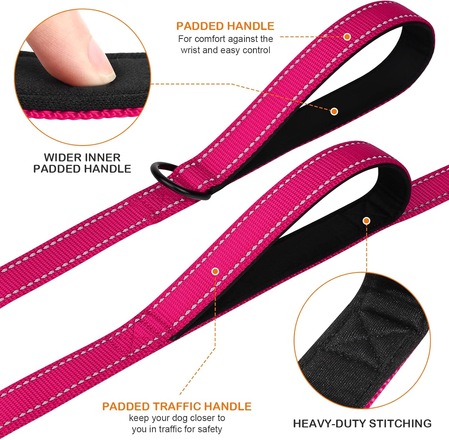 Martingale Dog Collar(16-20"), 6FT Double Handle Leash for Training, Hotpink — image 4