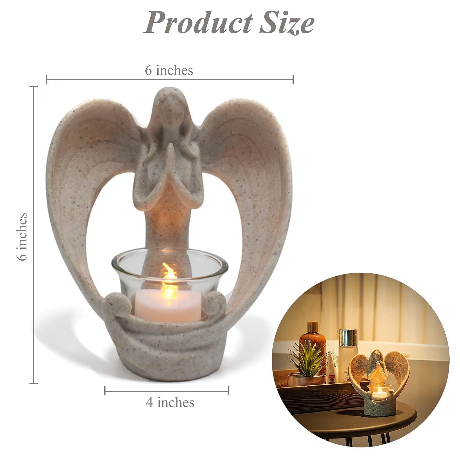Sympathy Gifts, Memorial Gifts in Memory of Loved One, Angel Statue Tealight Candleholder with Flickering Led Candle, Condolence — image 4