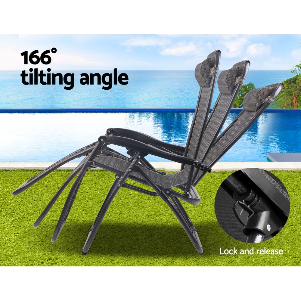 Gardeon Zero Gravity Chair Folding Outdoor Recliner Adjustable Sun Lounge Camping Grey — image 4