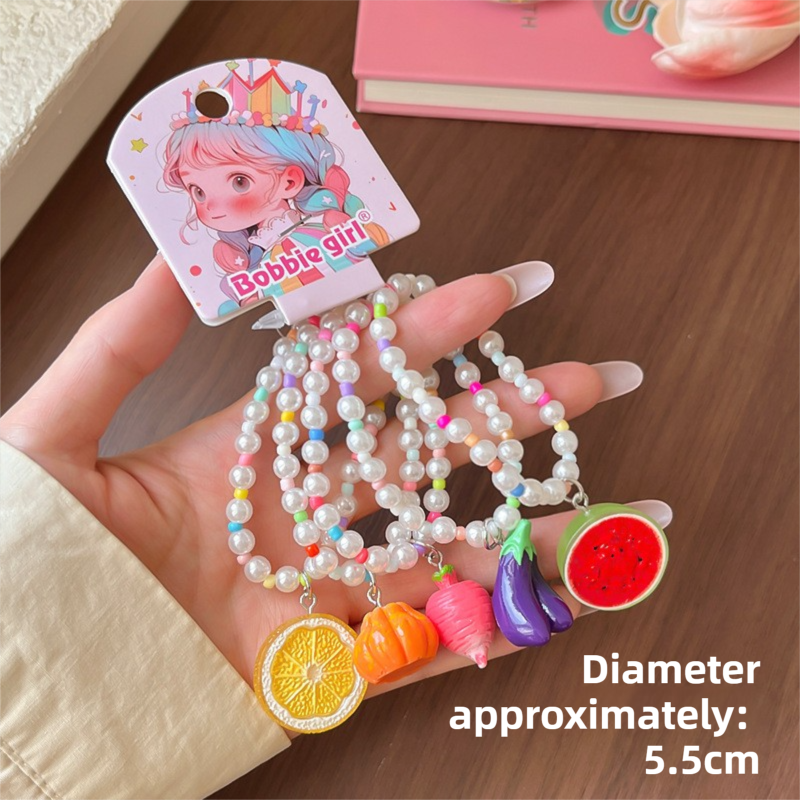 8-Piece Fruit Resin Hair Accessories Set with 5-Type Fruit Hair & Ear Clips, Hair Ties, Pearl Bracelet and Necklace, Cute Colourful Summer Fruity — image 4