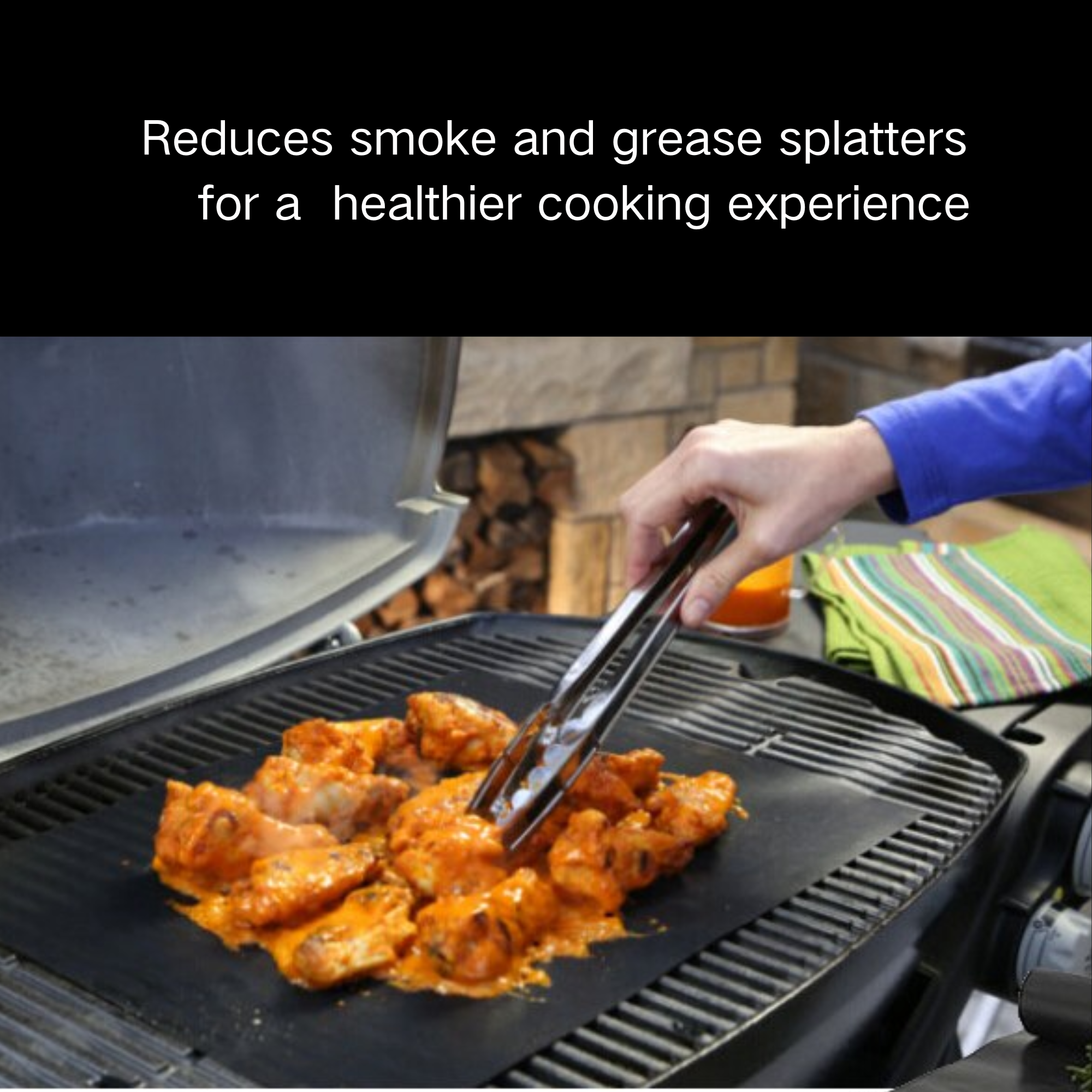 ASMOKE Premium Copper & Black BBQ Grill Mats (2-Pack) - Non-Stick PTFE Coating, Cooking Mats| Reusable and Easy to Clean — image 4