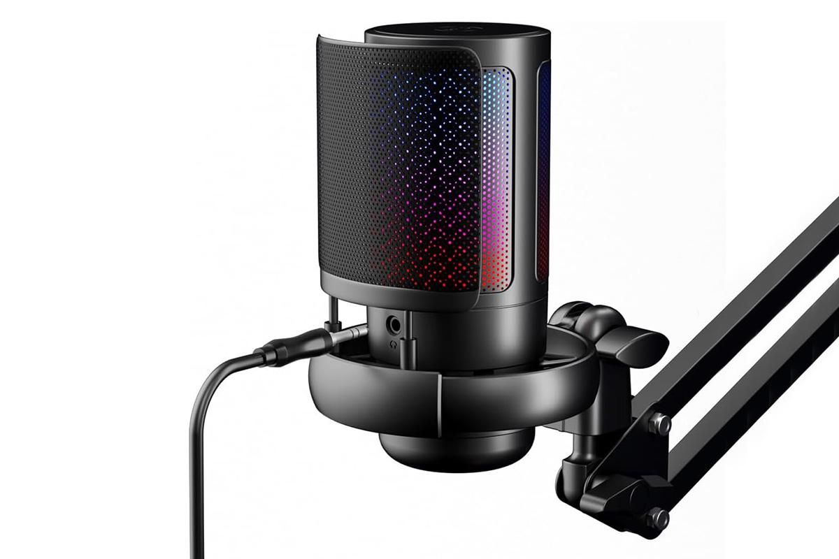 USB Gaming Microphone Kit for PC Gain Control with Pop Filter Boom Stand — image 4