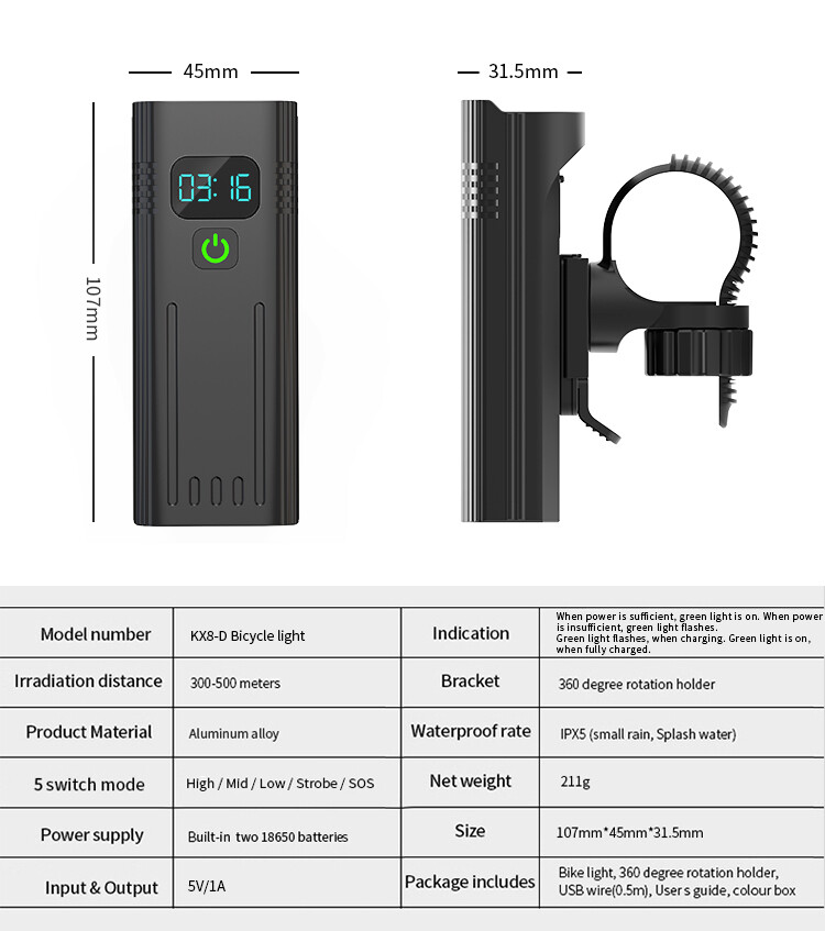 Waterproof Bike Light Set with Digital Battery Display Aluminum Alloy 360° Mount — image 4