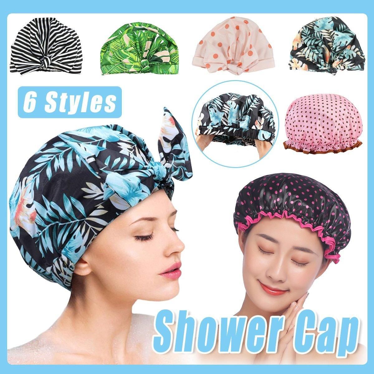 Woman Shower Cap Reusable Long Hair Large Turban Bathroom Waterproof Hair Cap - Streak — image 2