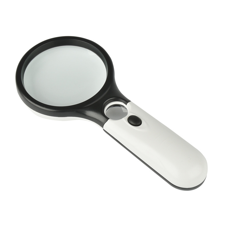 2 Pack Black and white Handheld LED Magnifying Glass 10x Zoom 70mm Lens Illuminated Reading Magnifier with Light for Seniors Low Vision Books Maps and Kids