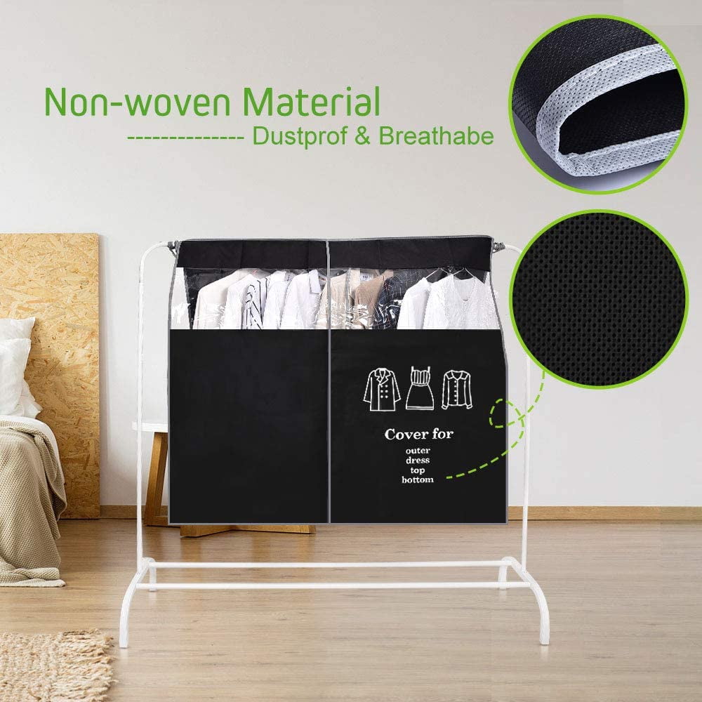 Dustproof Clothes Rack Cover Expandable Hanging Closet Cover Shoulder Dust Cover Clothes Protector for Coats Suits Dresses Black — image 4