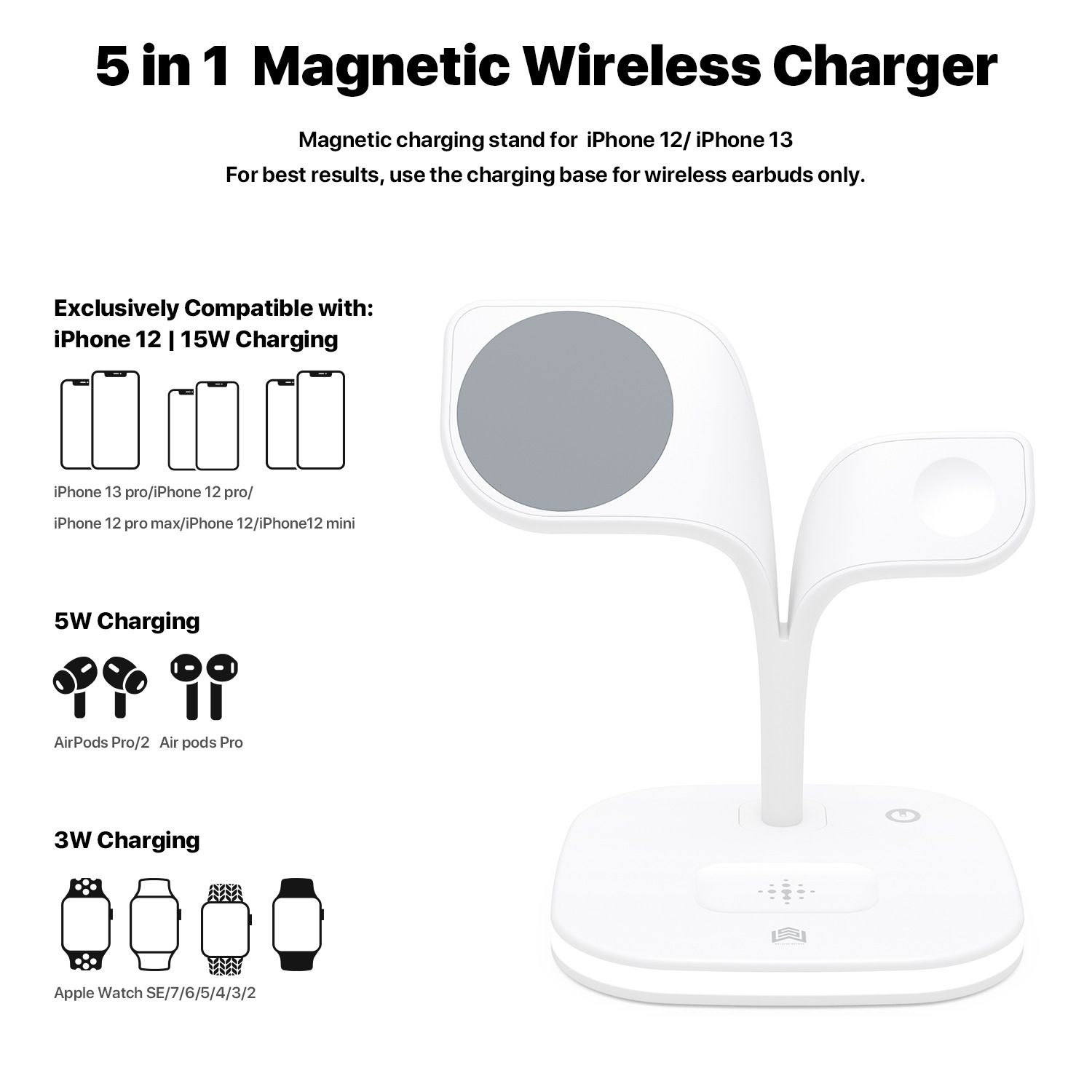 White wireless charger 3 in 1 Fast Charge Charging Station that complements your room Charging Station(165*120*160mm) — image 2
