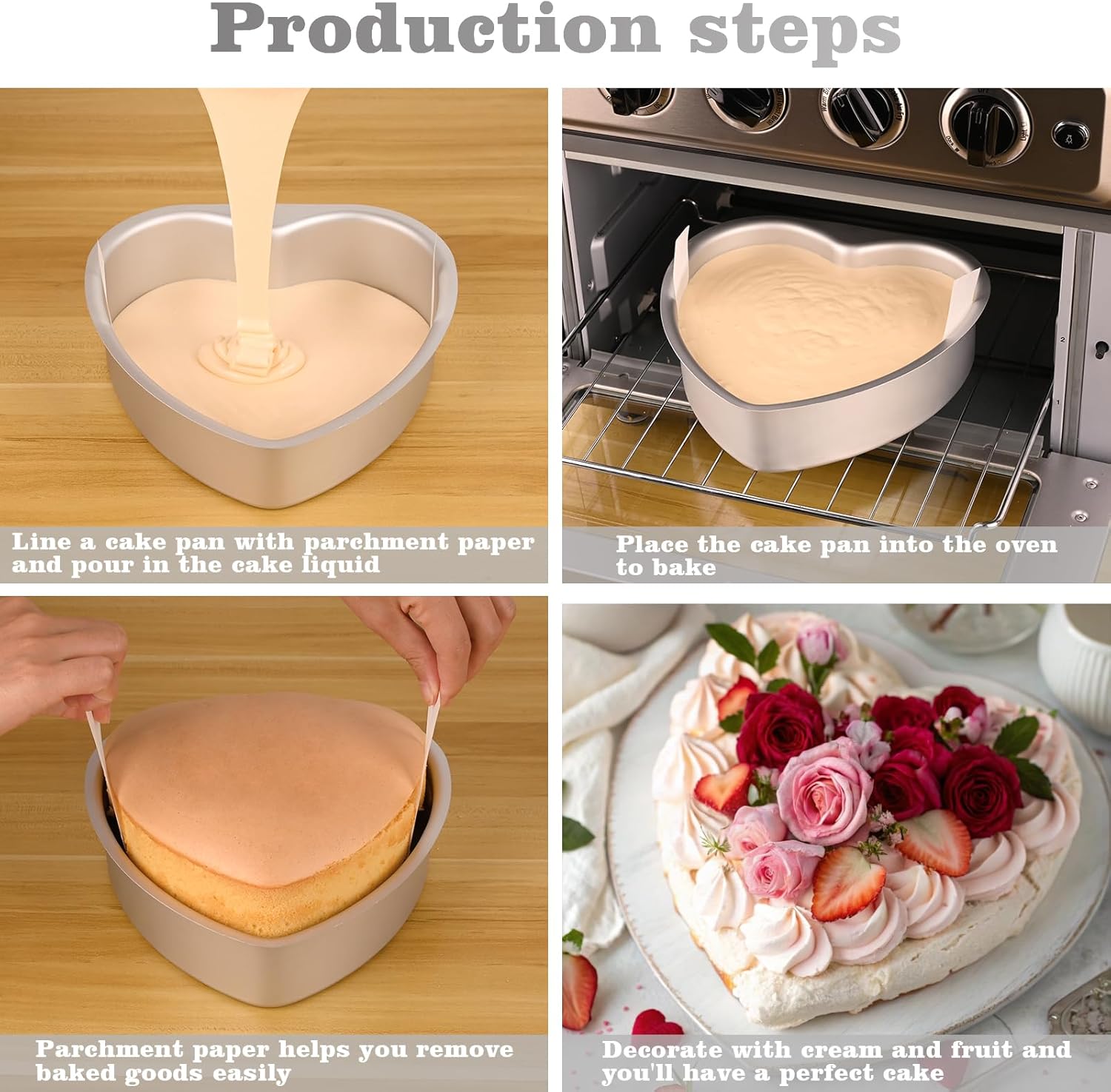 8 Inch Heart Cake Pan, Set of 2 Heart Shaped Cake Pans with 60 Pieces Parchment Paper, Non-stick Cake Baking Pans for Kitchen Birthday Wedding — image 5
