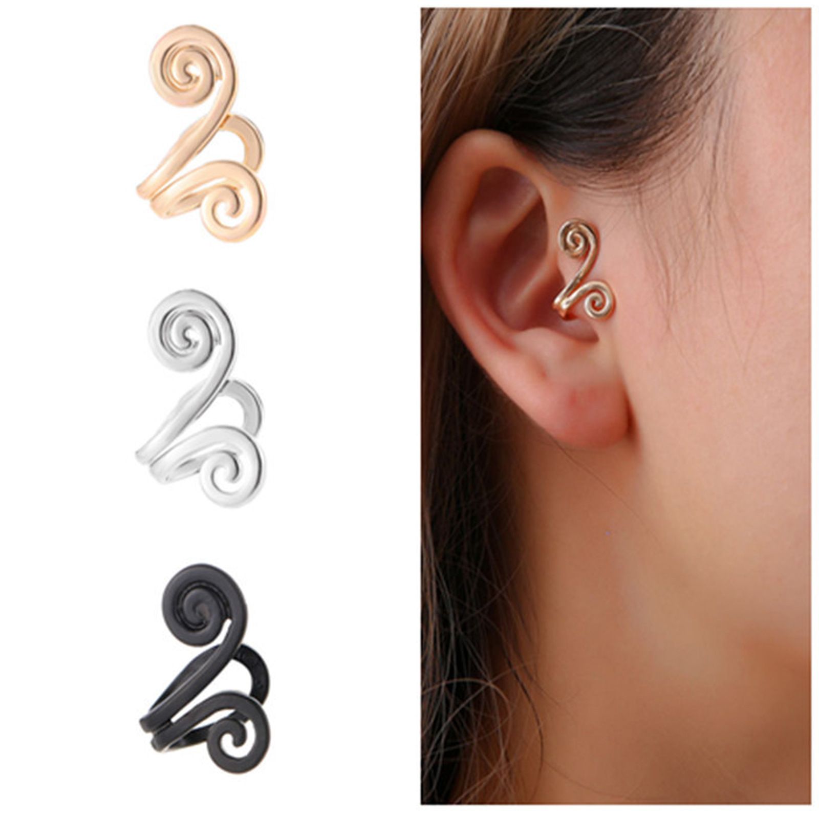 3 Pair Ear Ornament,Acupressure Earrings,Non Pierced Ears Earrings for Acupressure,Earrings (Black+Gold+Sliver)