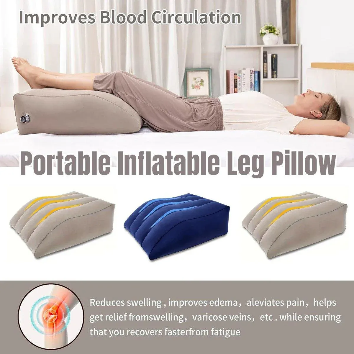 Inflatable PVC Leg Pillow Wedge Triangle Foot Cushion Flocking - Blue โ image 2