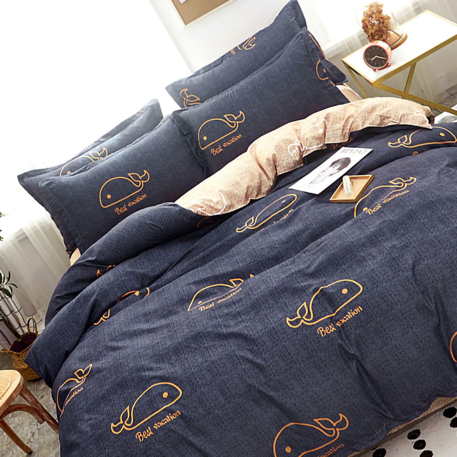 Skin Friendly Quilt Cover Thickened Polyester Soft Brushed Duvet Cover Quilt Bedding for Dormitory Bedroom Whale 150x200cm — image 2