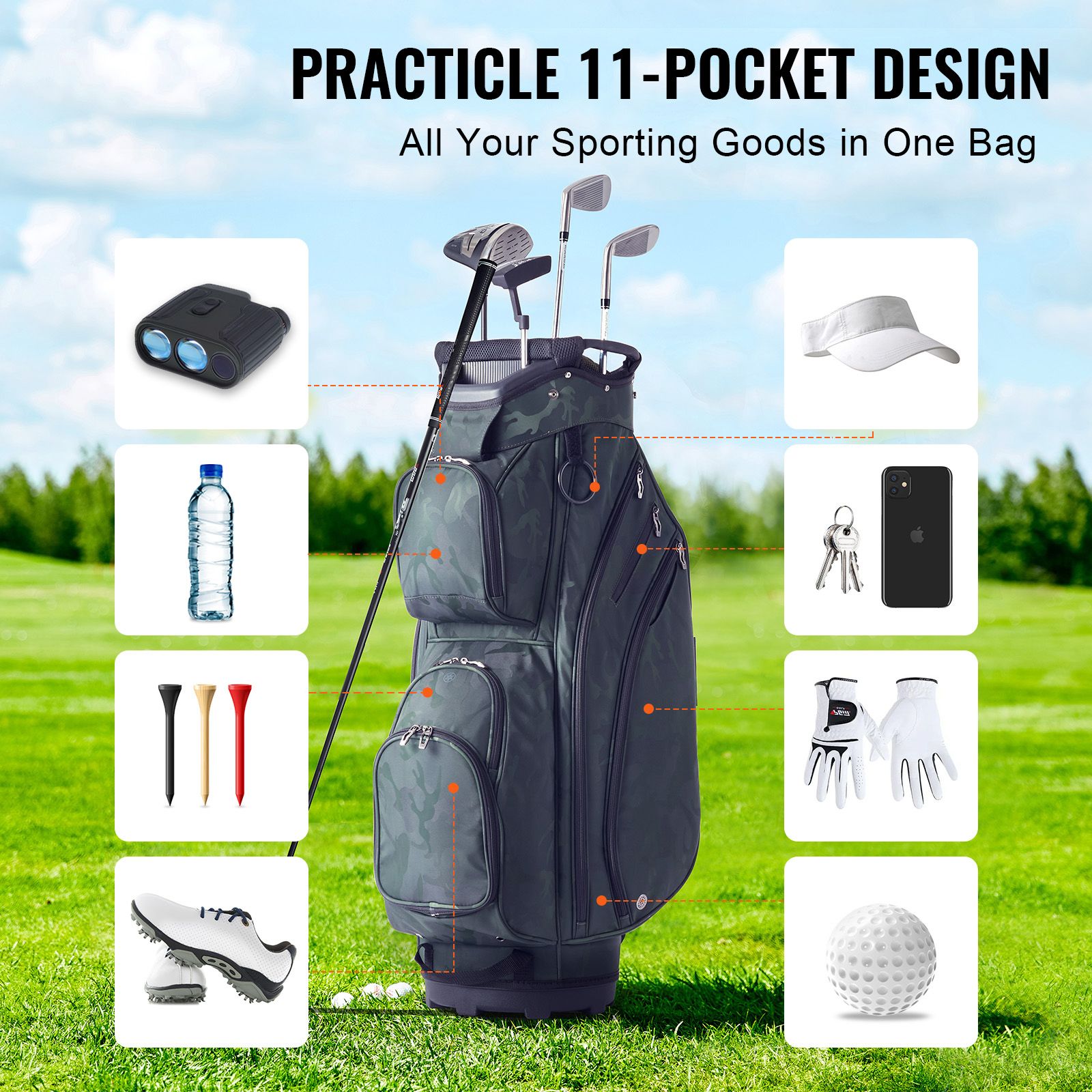 Golf Cart Bag with 14 Way Organizer Divider Top, 36” 11 Pockets Premium Nylon Cart Bag, Durable Golf Bags with Handles & Dust Cover & Detachable Straps for Men — image 4