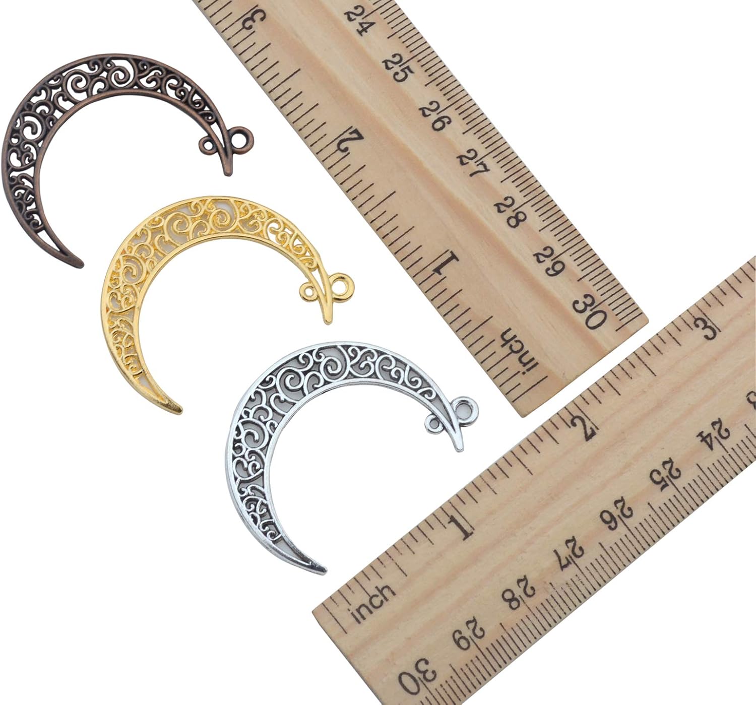 Yansanido Alloy Pack of 50 Moon Shape Gold Charms Pendants for Making Bracelet and Necklace (Moon 50pcs Gold) — image 2