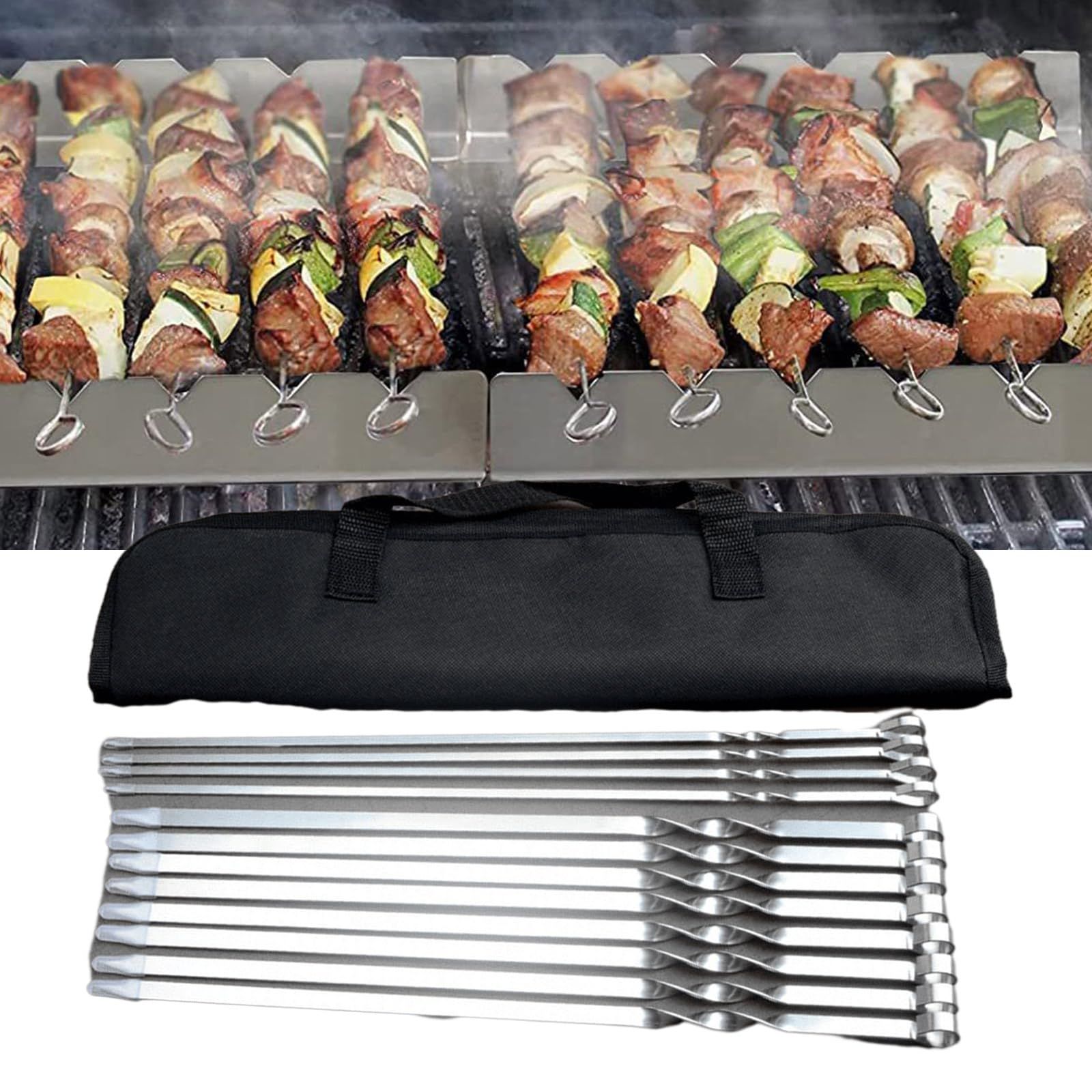12 Pack Stainless Steel Skewers Set Grilling Skewers Meat Skewers Suitable For Home BBQs Picnics And Hotel Banquets โ image 3
