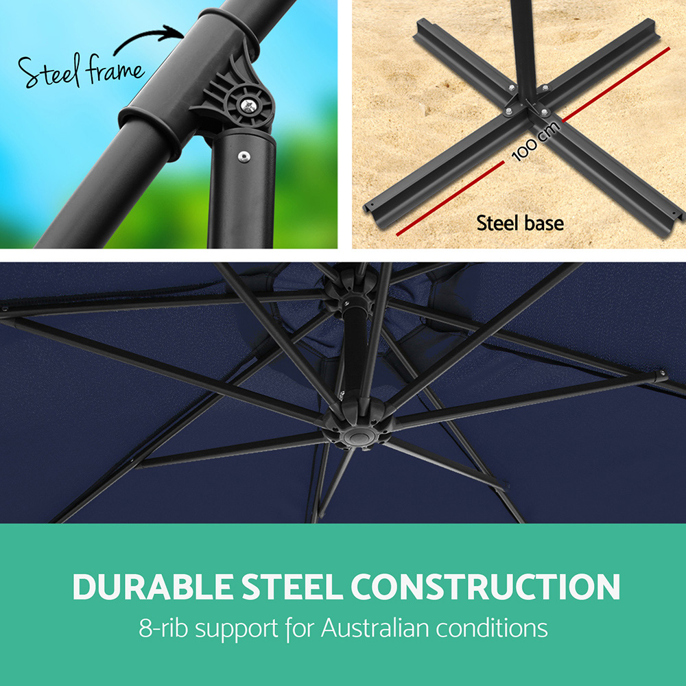 Instahut 3m Outdoor Umbrella Cantilever Garden Beach Patio Navy โ image 4