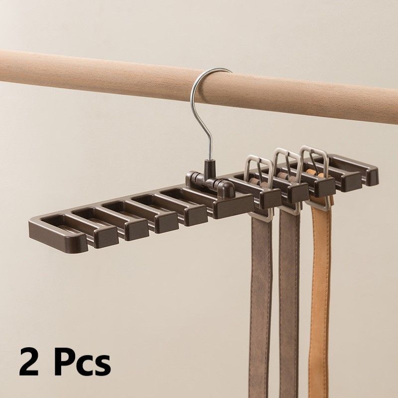 Multi‑Hole Belt Organiser Hanger,10‑Slot Closet Storage Rack for Ties Scarves Belts,Brown 2‑Pack,Space‑Saving Household Accessory,Christmas Halloween Home