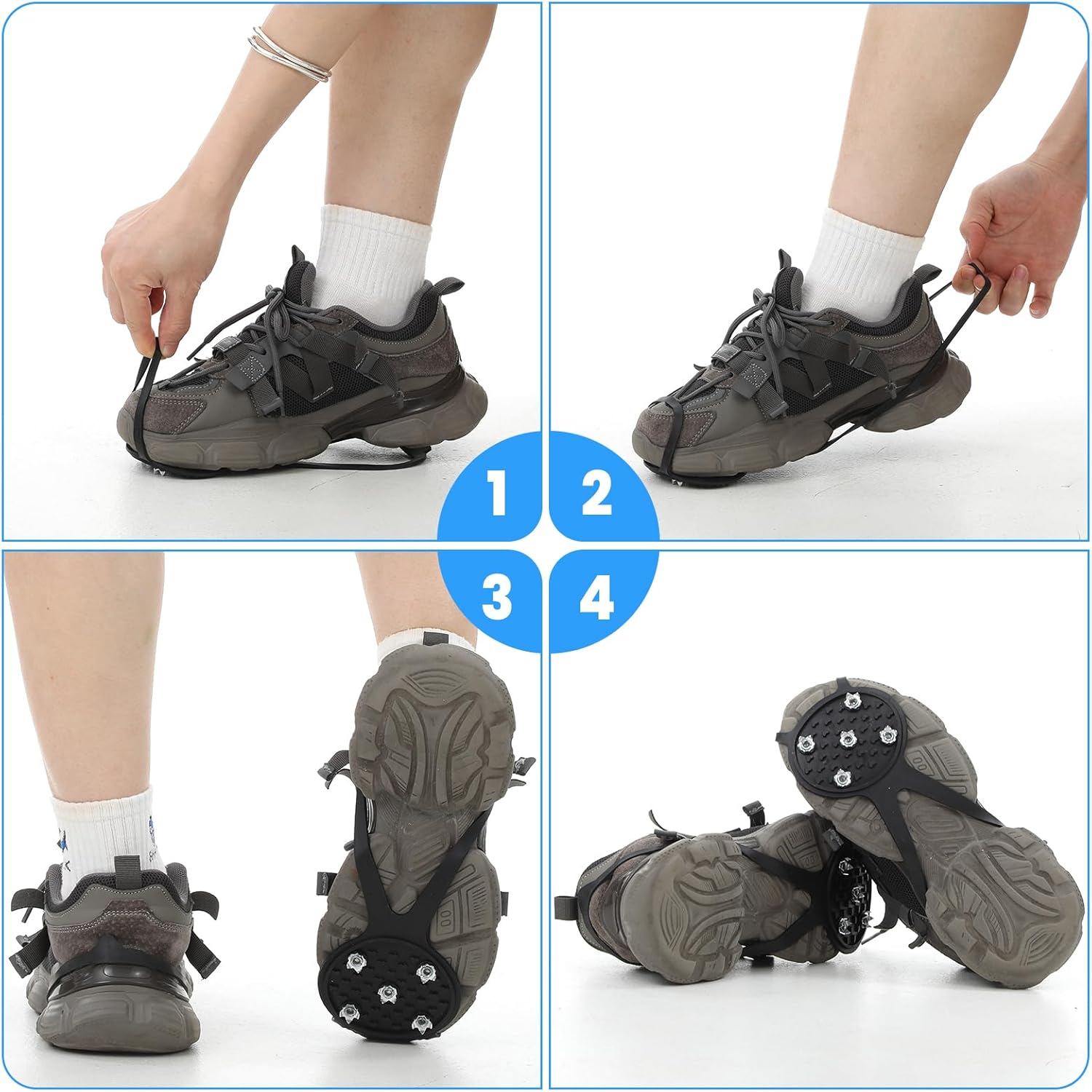 Anti-Slip Spikes Crampons with 5 Steel Teeth 2 Pairs for Traction on Ice and Snow — image 5
