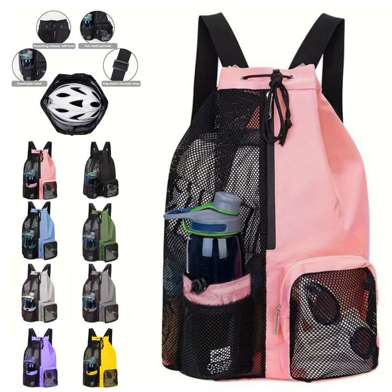 Mesh Drawstring Swim Backpack, Separate Waterproof Wet Pocket, Breathable Beach Gym Sack with Bottle Holder, Adjustable Straps for Swimming Cycling Yoga โ image 2