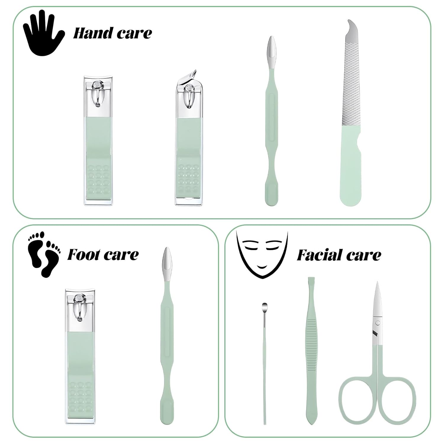 7Pcs Nail Cleaning Kit Professional Travel Nail Clippers with Green Leather Bag, Stainless Steel Manicure Kitcare Tools Grooming for Women Men — image 2