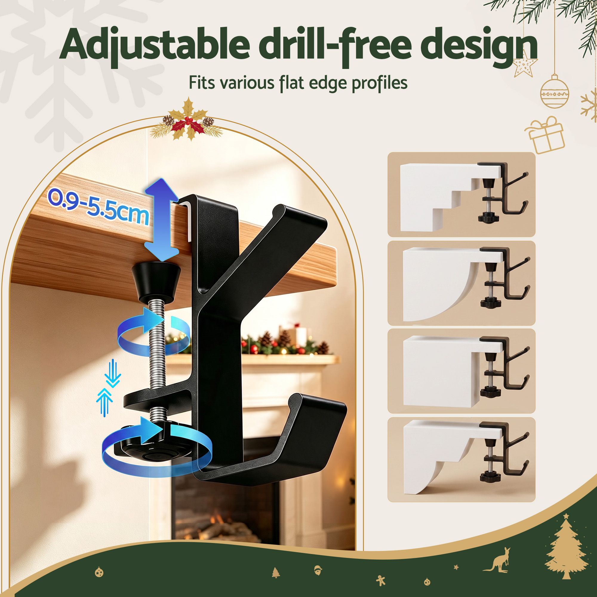 Jingle Jollys Christmas Garland Hangers X4 Stocking Hooks Wreath 2-In-1 No Drill โ image 5
