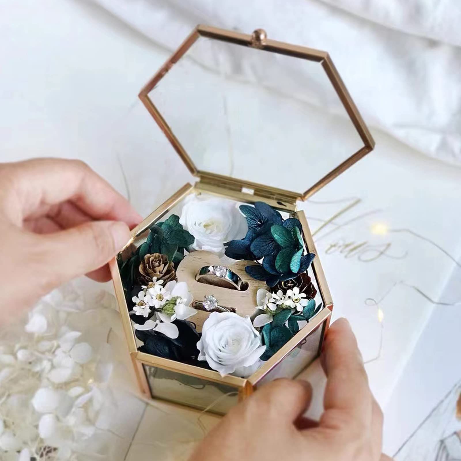 Vintage Glass Jewelry Box - Hexagon Gold Glass Box Keepsake Box for Storage Ring Earring Trinket, Jewelry Organizer — image 4