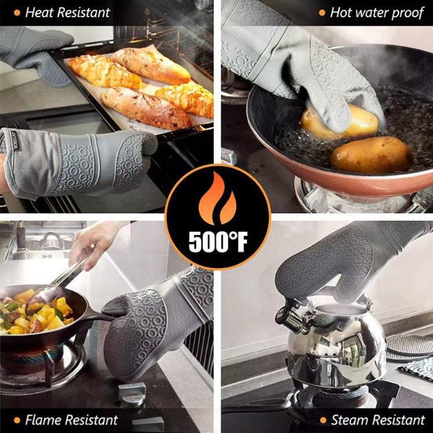 Black 6-Piece Silicone Oven Mitts and Pot Holders Set - Extra Long Waterproof Heat Resistant Gloves with Non-Slip Grip for Kitchen Baking BBQ — image 3