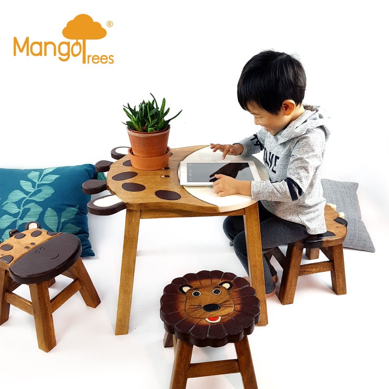 Hand Carved Children's Table Wooden GIRAFFE Theme — image 6