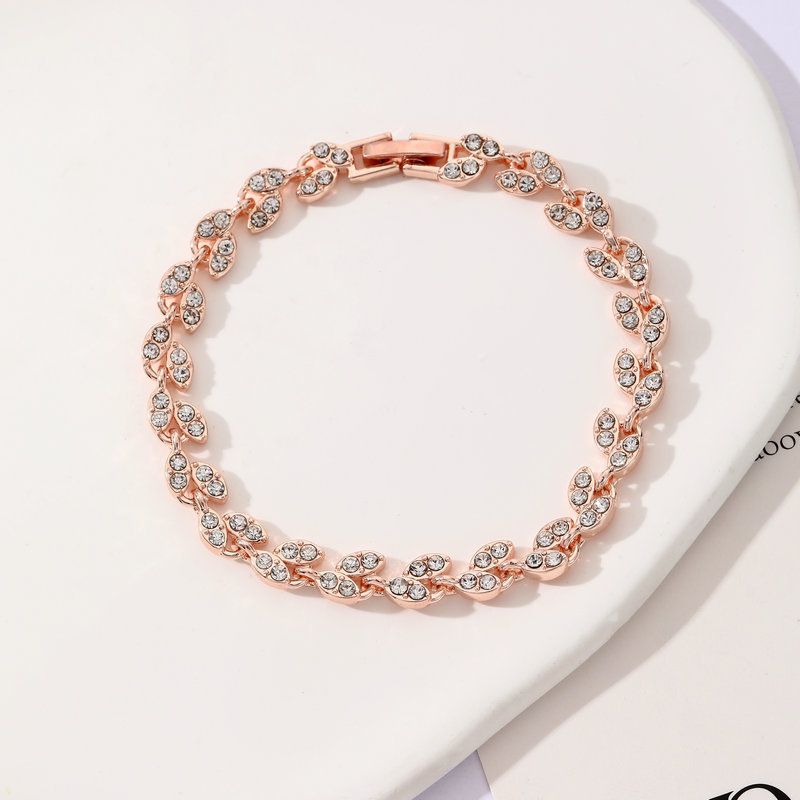 2 Pack Silver and Rose Gold Women's Crystal Leaf Bracelets with Gift Box – Elegant Rhinestone Alloy Link Bracelet, Minimalist Fashion Jewelry Gift for Women — image 2