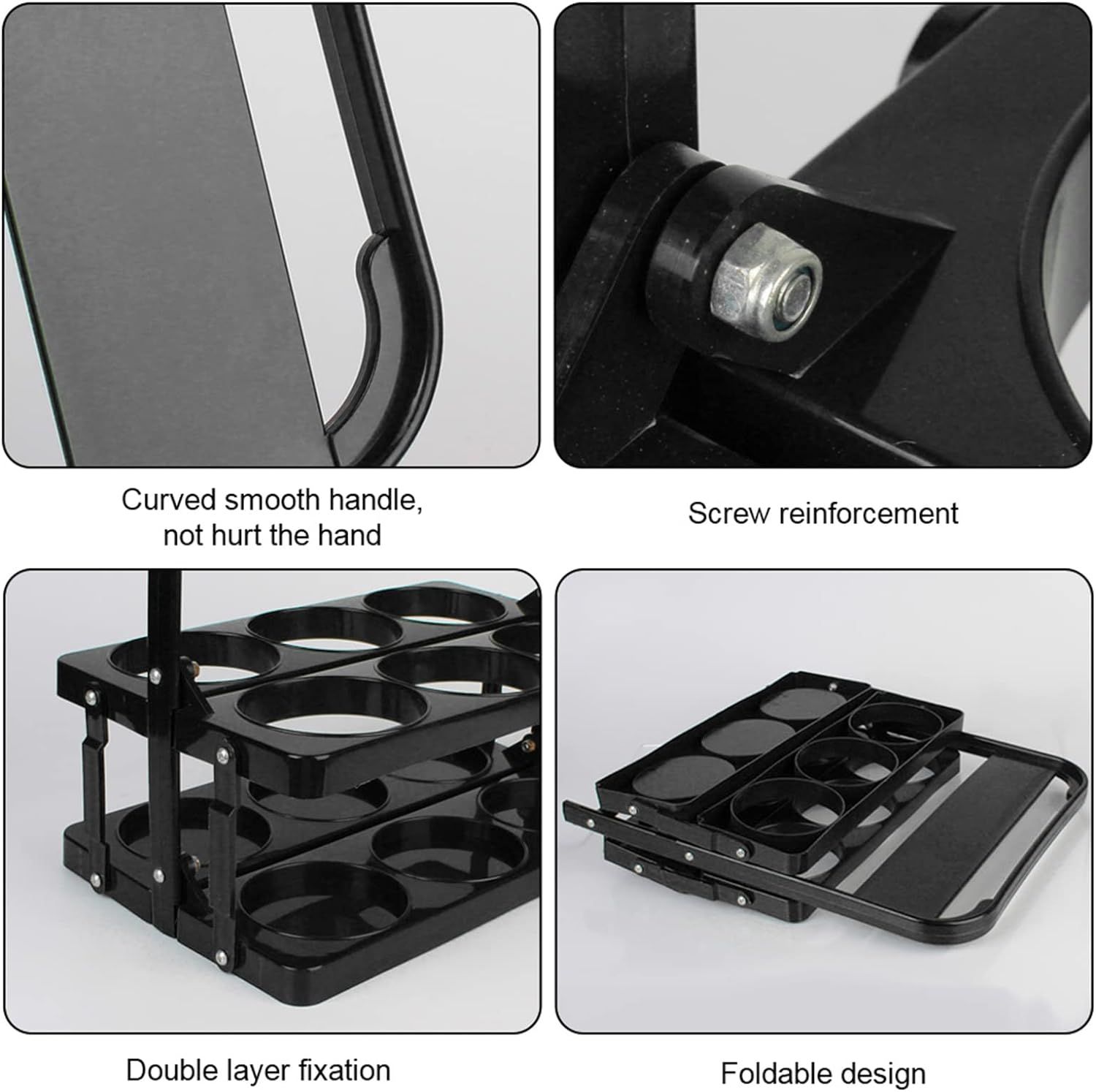 Foldable Cup Holder with Handle,Reusable Beverage Coffee Beer Bottle Holder,Plastic Drink Carrier for Delivery,Black — image 3