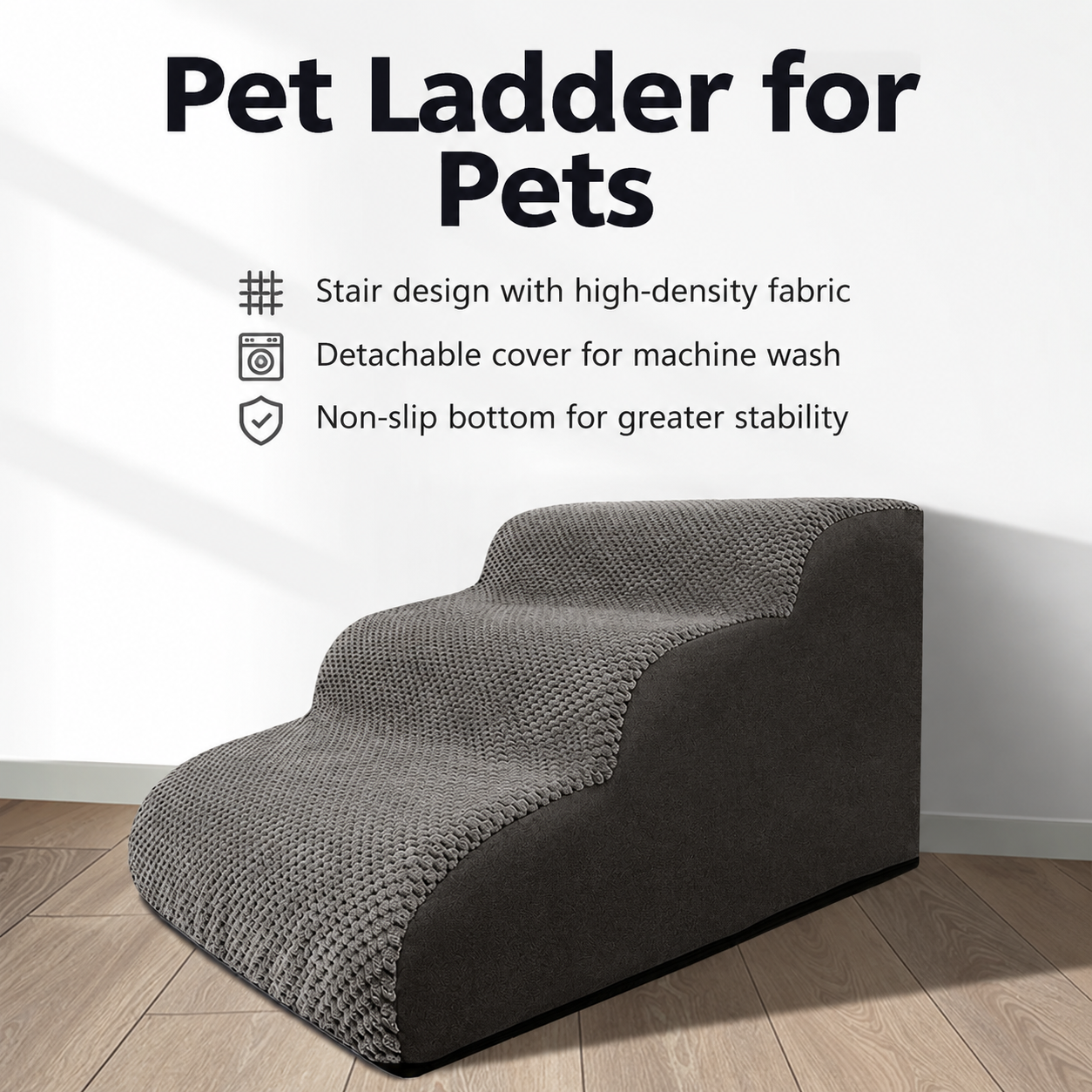 Orthopedic Foam Pet Stairs with Washable Cover – Safe 2, 3, & 4 Tier Dog Ramp for Bed & Couch Access, Gentle Slope for Puppies, Small Breeds, and Senior Pets — image 5