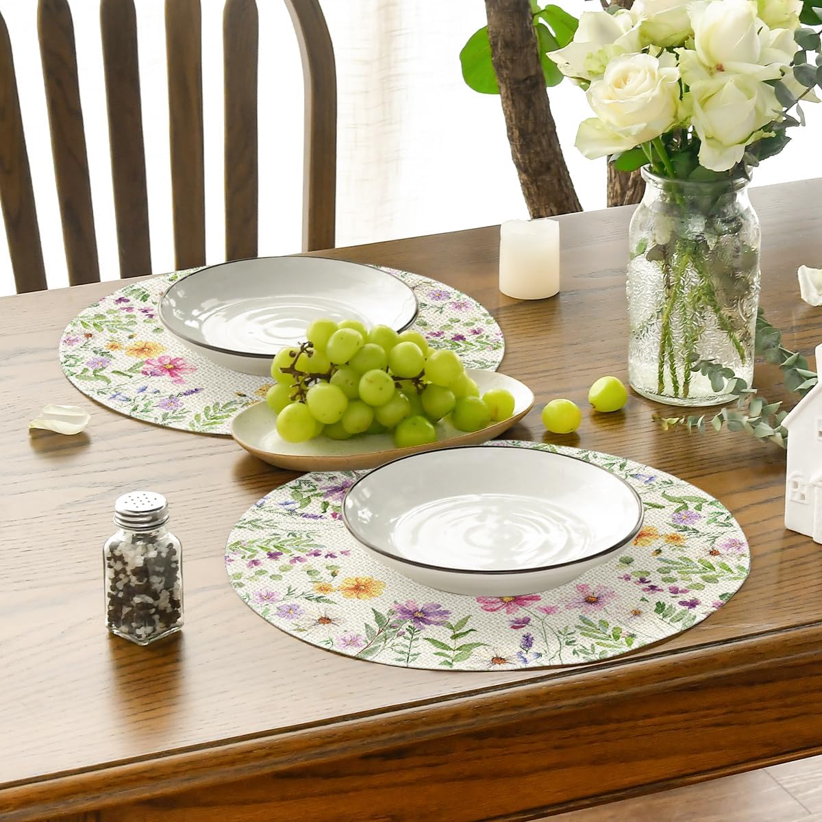 Floral Butterfly Summer Round Placemats Set of 4, 14 Inch Seasonal Spring Placemats for Party Kitchen Dining Summer Decoration — image 4