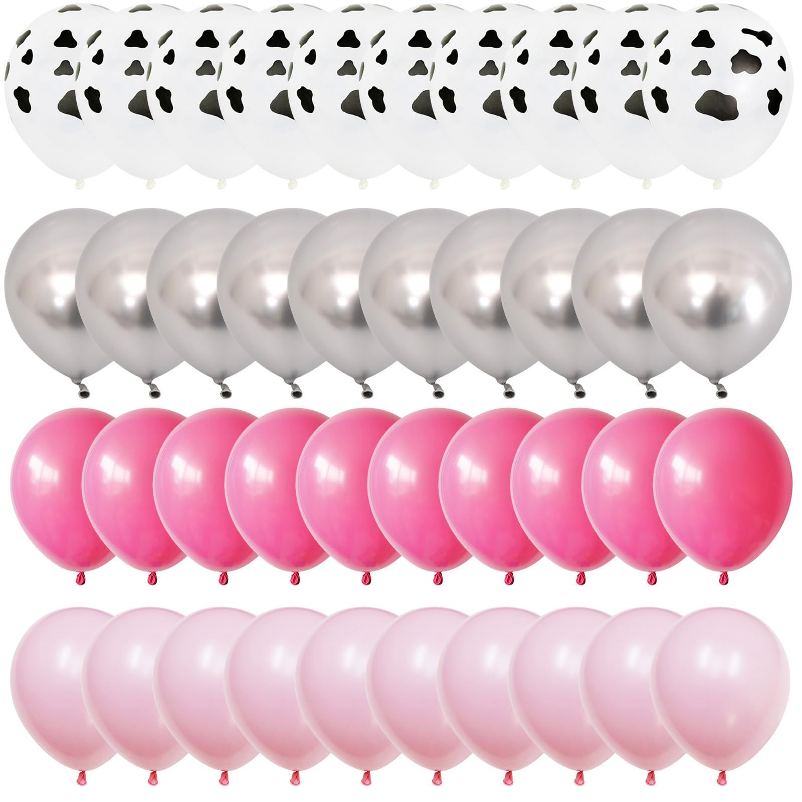 50pcs Rose Red Pink Cow Balloons Cow Print Balloons Metallic Silver Balloon Hot Pink Light Pink Latex Balloons — image 5