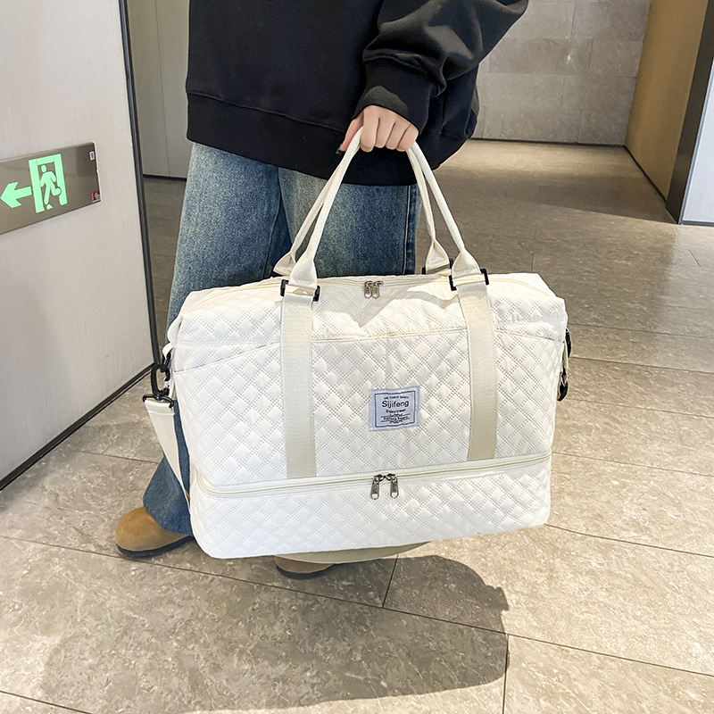 White Chic 3-Piece Quilted Travel Bag Set - Duffel, Crossbody Sling & Toiletry Pouch - Large Capacity & Lightweight — image 5