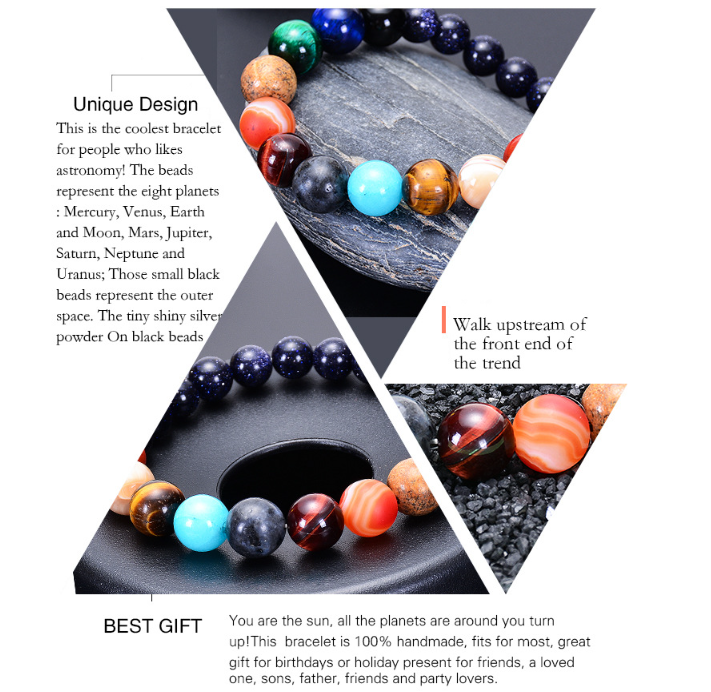 Solar System Bracelet for Men and Women, Universe Galaxy Eight Planets Guardian Star Natural Stone Beads Bracelet Gift Nine Planets—yux Nine planets — image 2