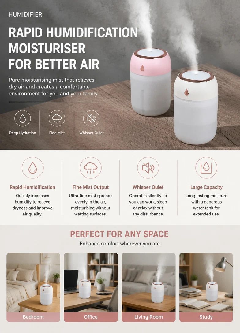 2 Pack Water Drop Humidifier 220ML Pink, Holiday Gift Set — image 3