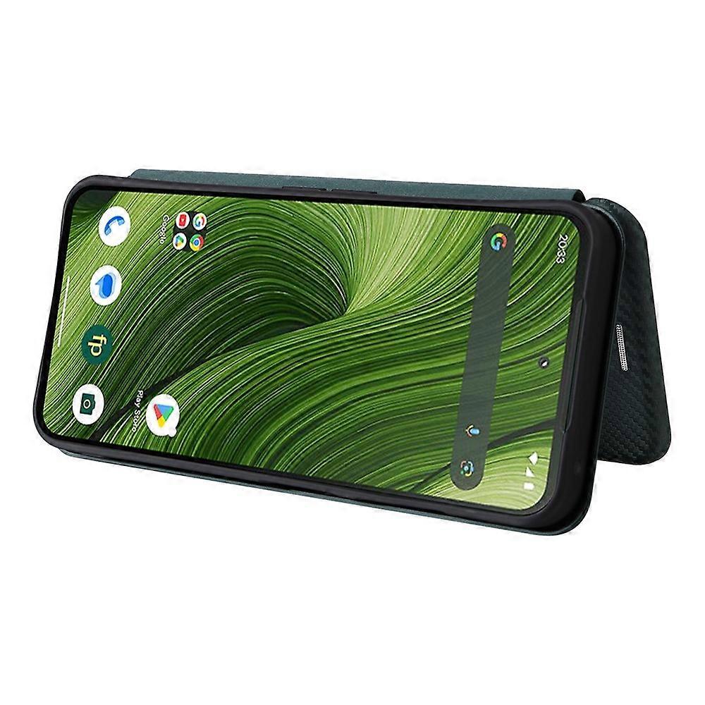 Compatible Case for Fairphone 6 with Carbon Fiber Texture, Drop-proof PU Leather Phone Cover Green — image 3