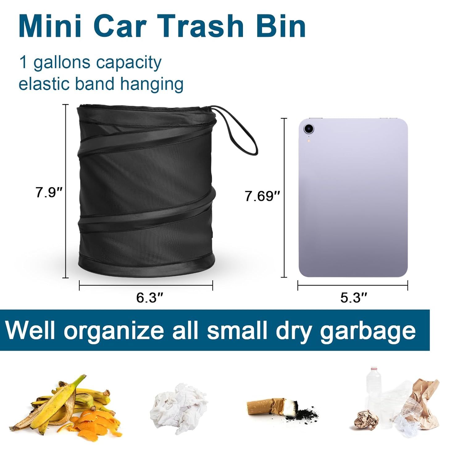 Car Trash Can, 2 Packs Mini Collapsible Pop-up Car Garbage Can, Waterproof Hanging Car Trash Bag with Velcro, Car Trash Bin, Black — image 5