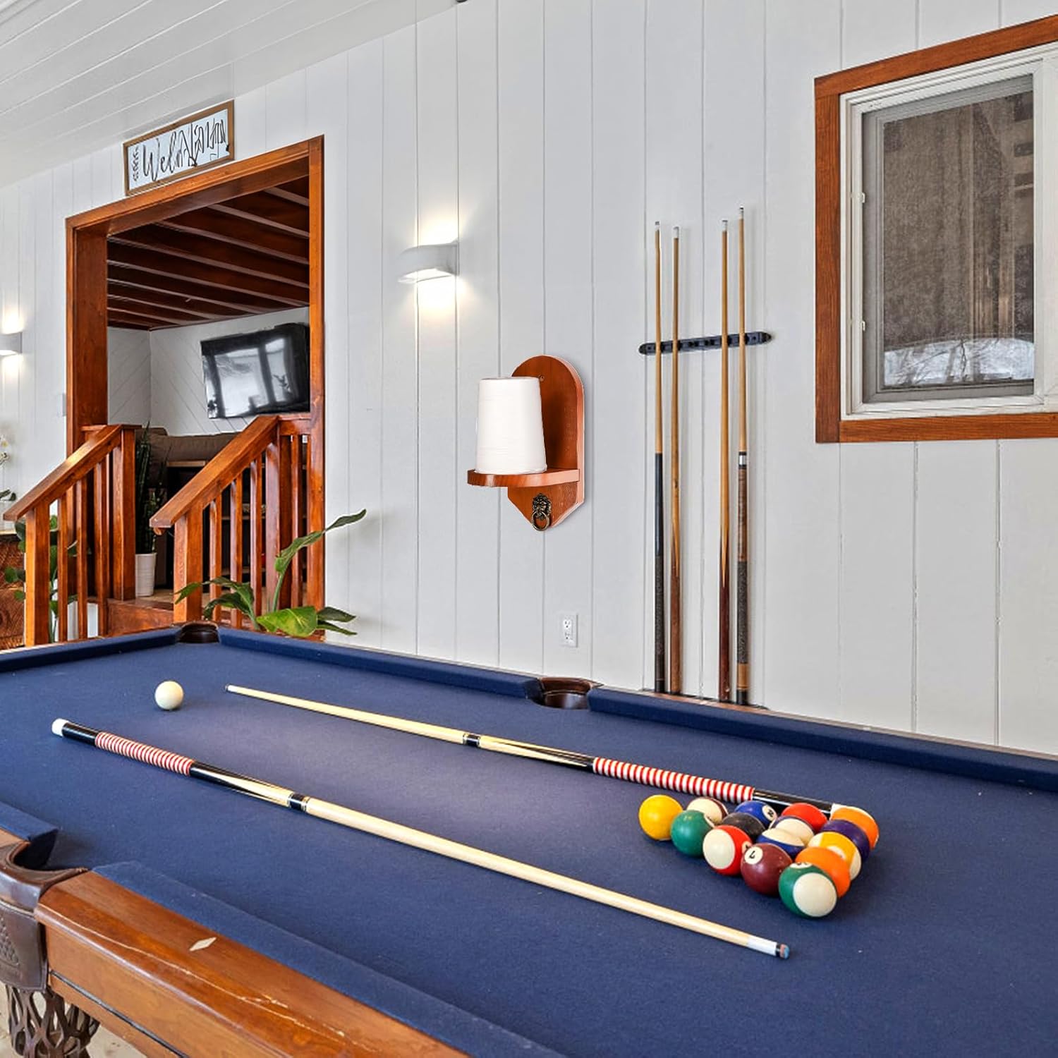 Wall Mounted Cone Chalk Holder, Solid Wood Pool Hand Billiards Table Holder with Beveled Edge and Hardware, Accessories — image 6
