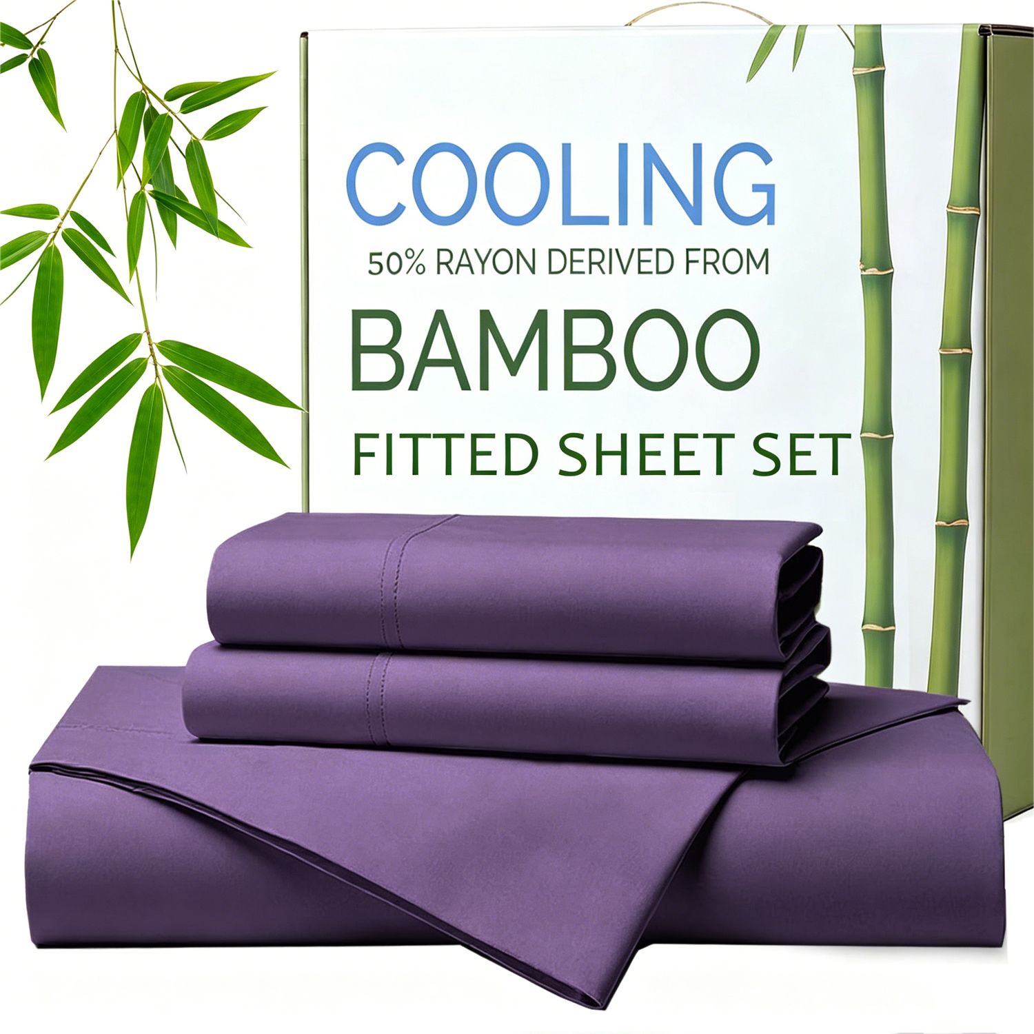 Hotel Breathable Bamboo Fitted Sheet & Pillowcase-3 Piece-Ultra Soft 2000TC Breathable Fitted Bed Sheets Set with 37 Centimetre Deep Pocket-Cooling Sheets for