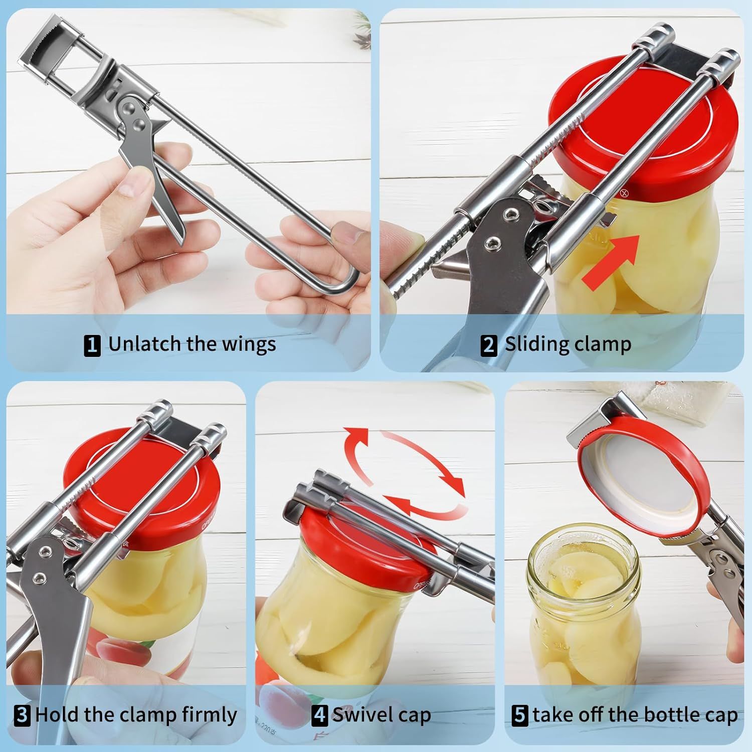 Bottle Opener & Jar Opener for Weak Hands, Adjustable Stainless Steel Can Opener, Multifunctional Jar Lid Opener Gripper for Seniors with Arthritis โ image 4